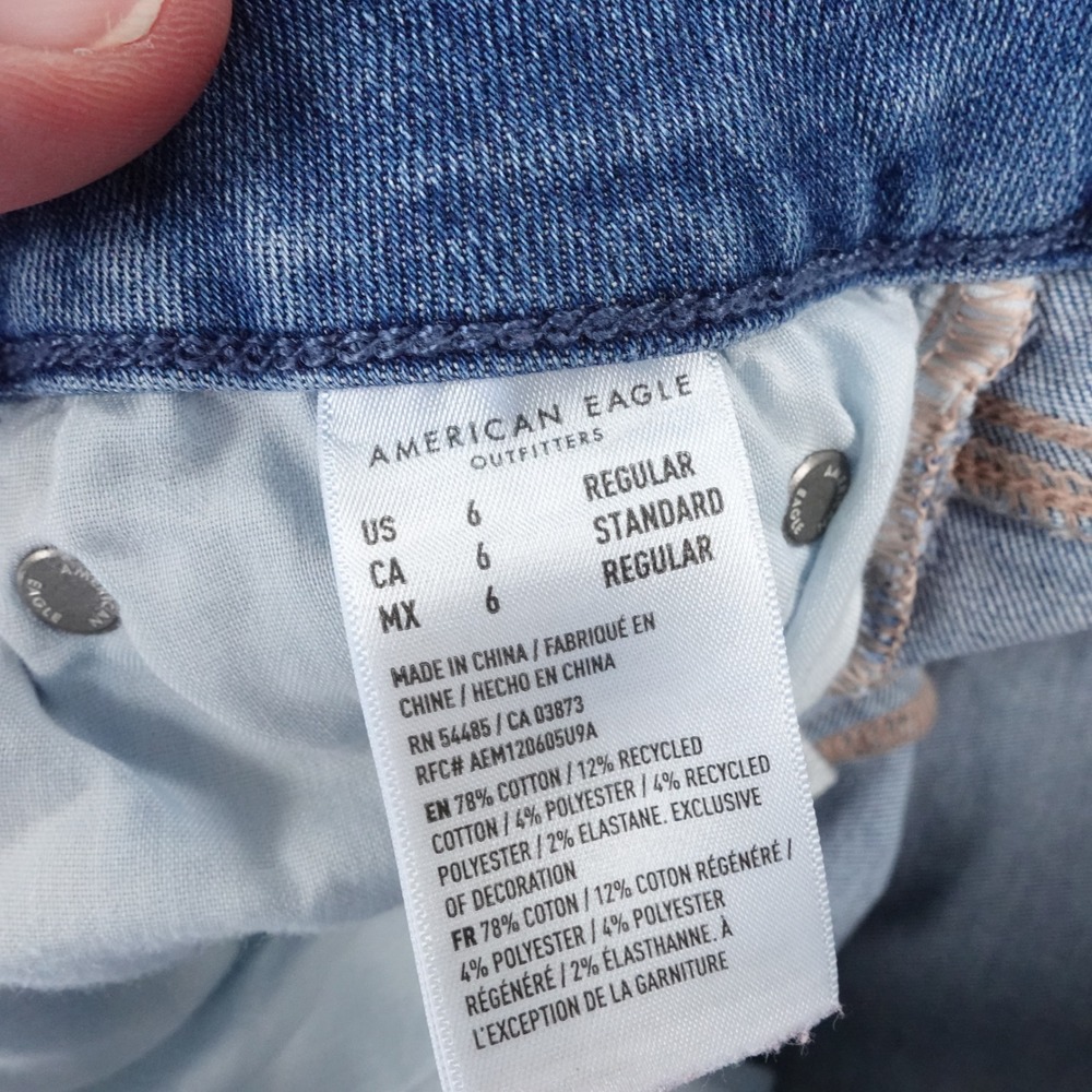 American Eagle Curvy Super High-Rise Flare Distressed Jeans Light Wash Blue - Picture 9 of 13